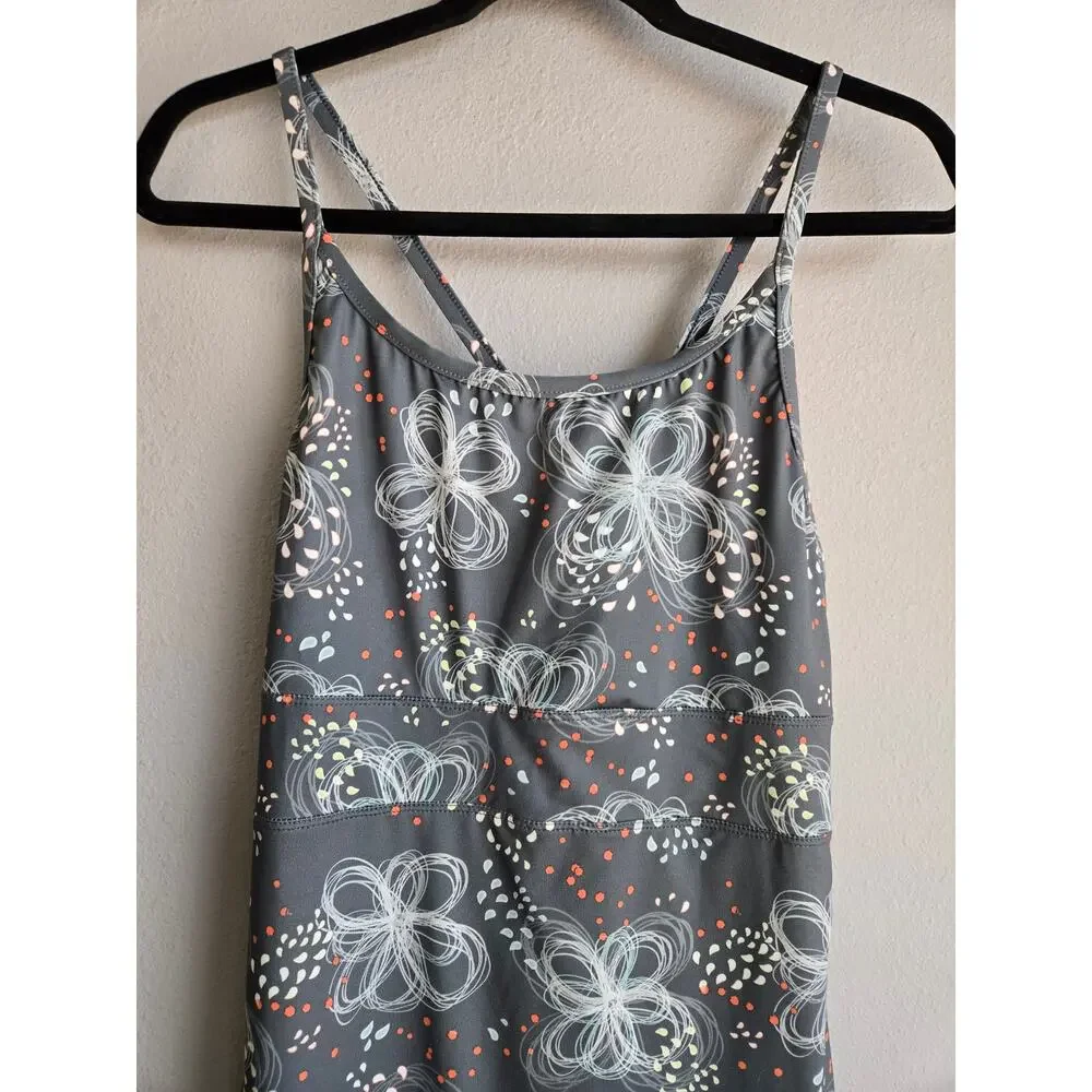 Malika Gray Floral Abstract Sun Dress Strappy Athleisure Mini Dress Medium‎